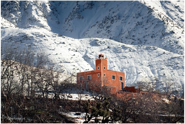 A Mosque in the Morocco Atlas mountains during winter